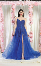 LA Merchandise LA2013 Embroidered Tulle Prom Gown - ROYAL BLUE - Dress LA Merchandise