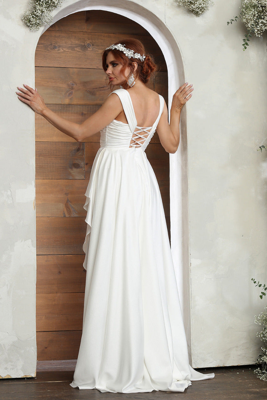LA Merchandise LA2056B Corset Back Skirt Overlay Ivory Bridal Dress - - Dress LA Merchandise