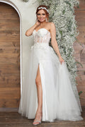 LA Merchandise LA2059B Bustier Embellished A-Line Ivory Wedding Dress - IVORY - Dress LA Merchandise
