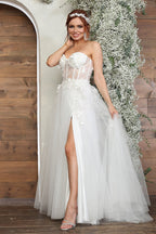 LA Merchandise LA2059B Bustier Embellished A-Line Ivory Wedding Dress - IVORY - Dress LA Merchandise