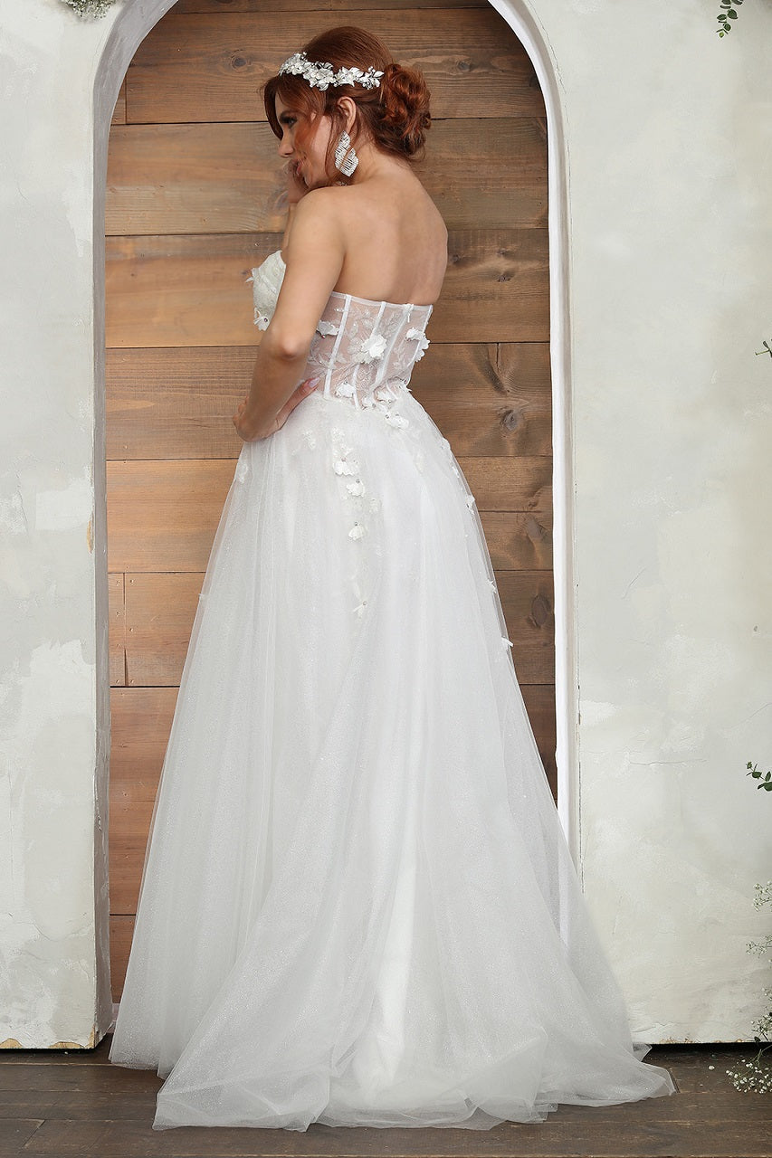 LA Merchandise LA2059B Bustier Embellished A-Line Ivory Wedding Dress - - Dress LA Merchandise