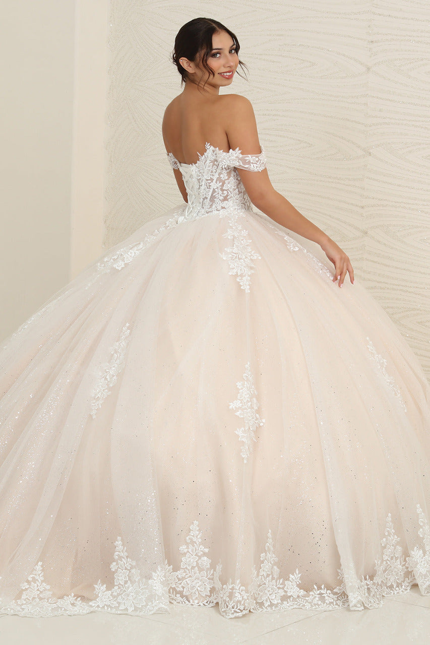 LA Merchandise LA253B Ivory/Nude Floral Bridal Ball Gown - - LA Merchandise