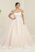 LA Merchandise LA253B Ivory/Nude Floral Bridal Ball Gown - IVORY NUDE - LA Merchandise