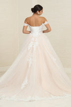 LA Merchandise LA253B Ivory/Nude Floral Bridal Ball Gown - - LA Merchandise