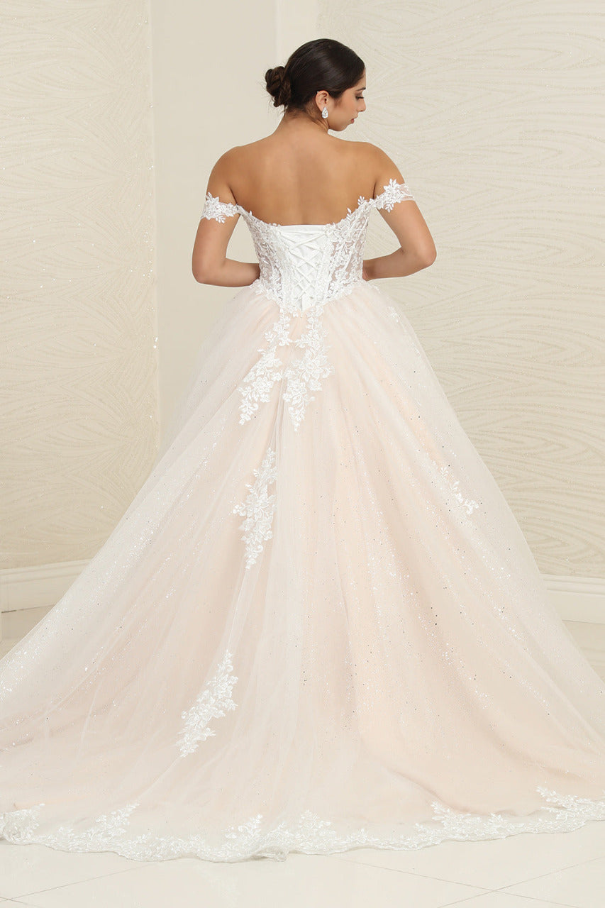 LA Merchandise LA253B Ivory/Nude Floral Bridal Ball Gown - - LA Merchandise