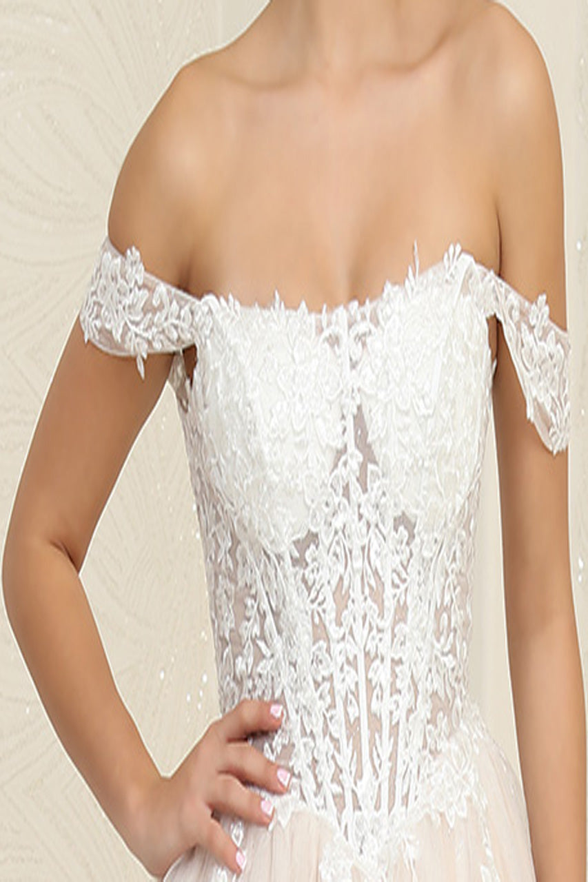 LA Merchandise LA253B Ivory/Nude Floral Bridal Ball Gown - - LA Merchandise