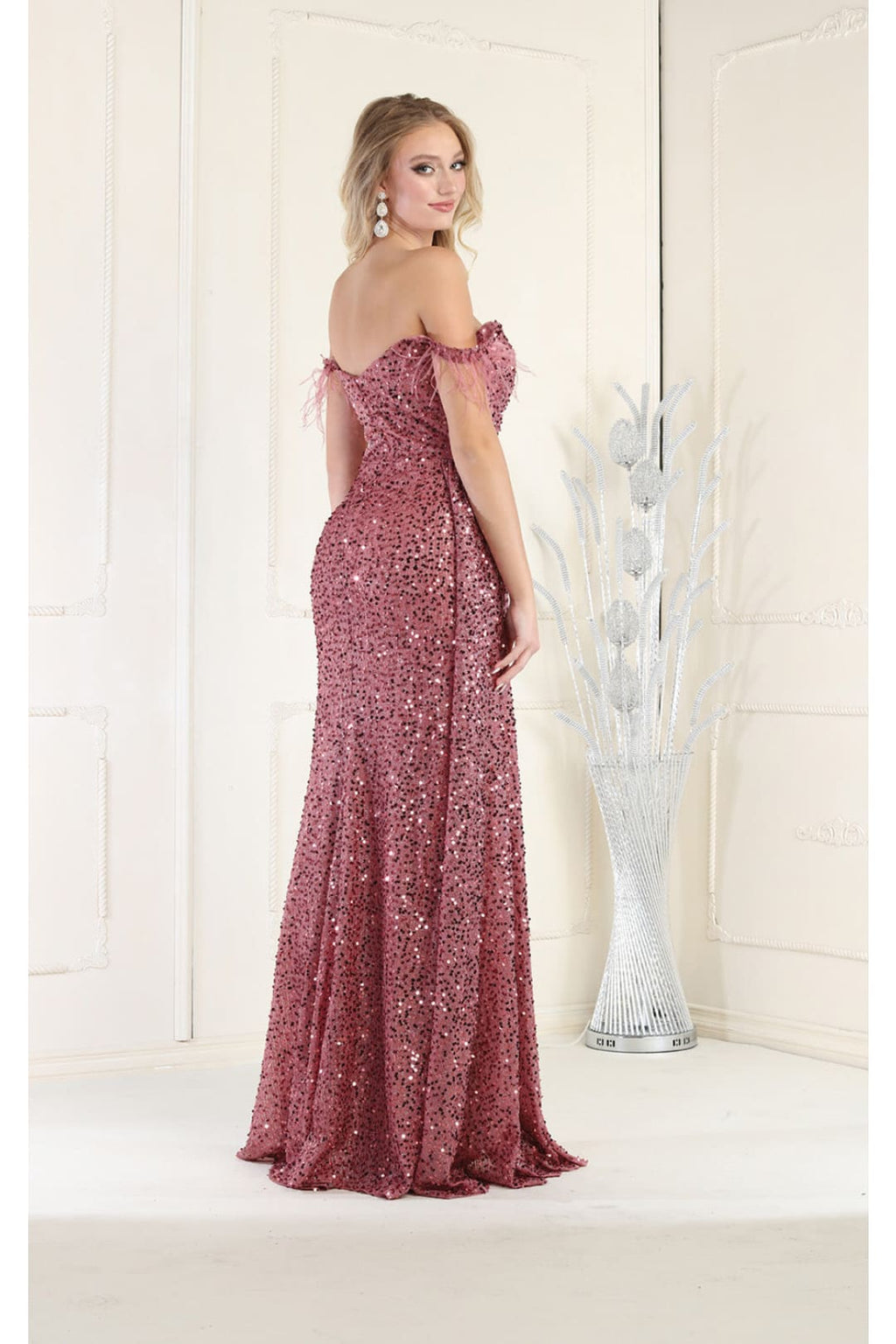 LA Merchandise LA7988 Off Shoulder Sequin Formal Evening Dress - - Dress LA Merchandise