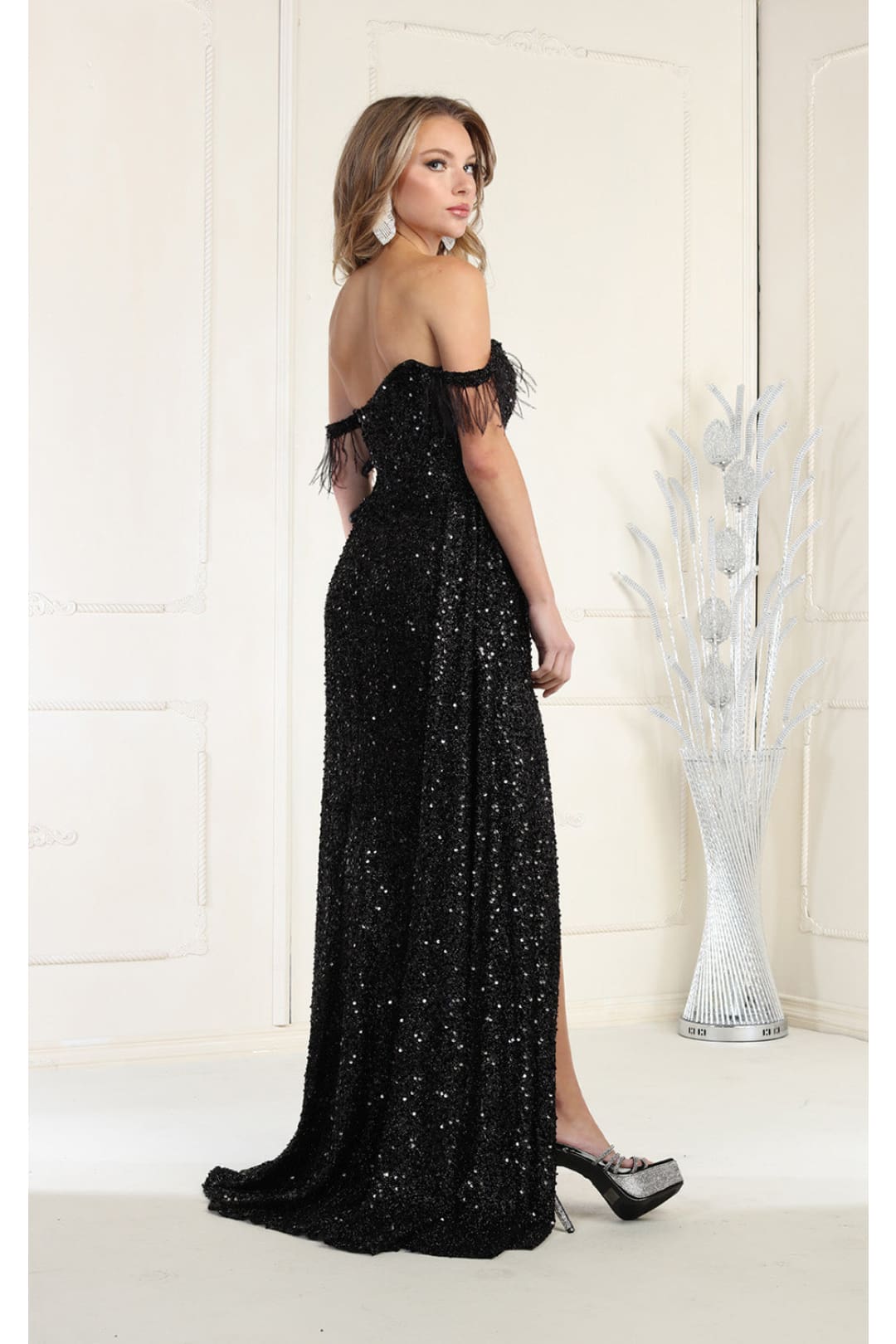 LA Merchandise LA7988 Off Shoulder Sequin Formal Evening Dress - - Dress LA Merchandise