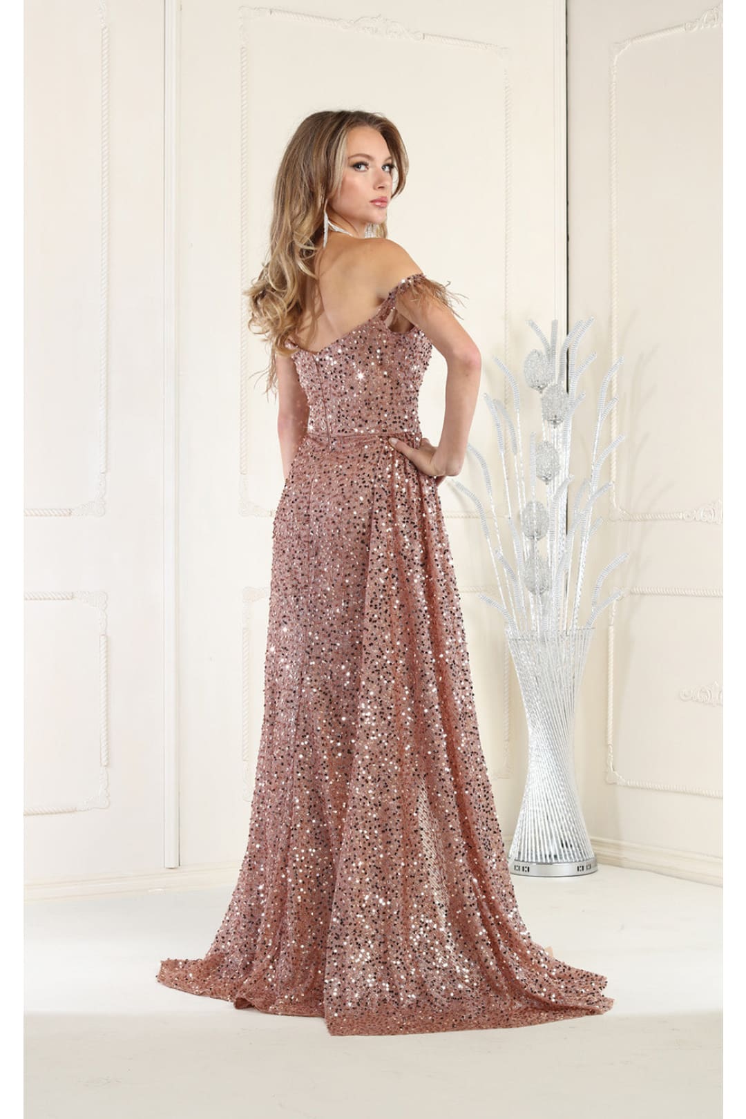 LA Merchandise LA7988 Off Shoulder Sequin Formal Evening Dress - - Dress LA Merchandise