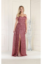 LA Merchandise LA7988 Off Shoulder Sequin Formal Evening Dress - MAUVE - Dress LA Merchandise