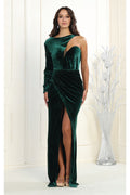 LA Merchandise LA7999 One Shoulder Velvet Prom Dress - HUNTER GREEN - Dress LA Merchandise