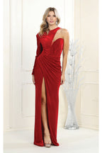 LA Merchandise LA7999 One Shoulder Velvet Prom Dress - RED - Dress LA Merchandise