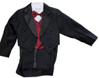 LA Merchandise LAGSS8209 5pcs. Classic Boys Tuxedo With Tail - Black Burgundy - Boys suits LA Suits
