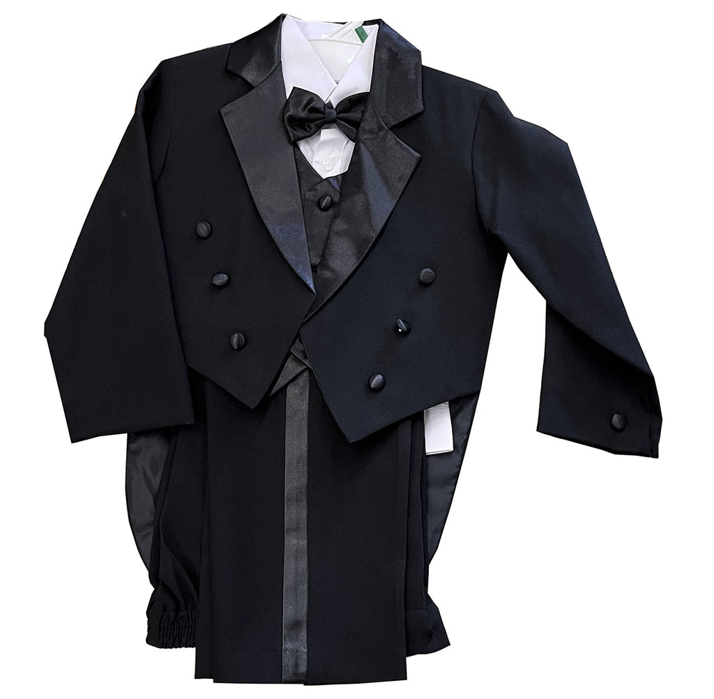 LA Merchandise LAGSS8214 5 piece boys tuxedo with tail & color vest & bow - Black - Boys suits LA Suits