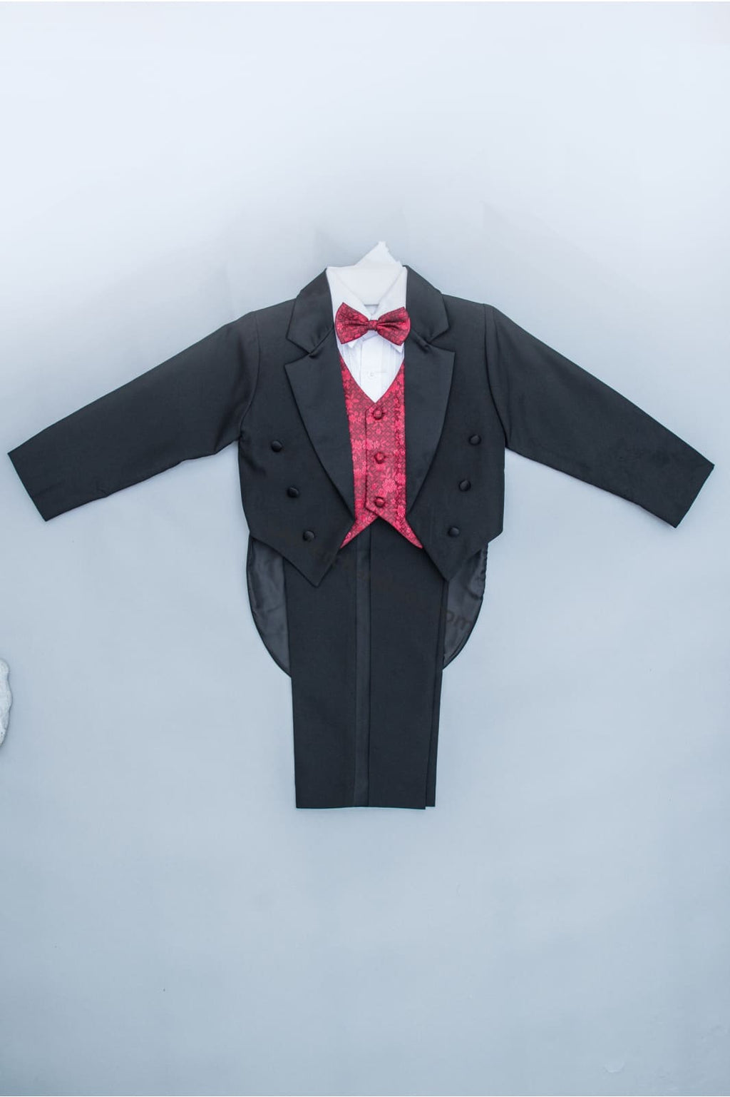 LA Merchandise LAGSS8214 5 piece boys tuxedo with tail & color vest & bow - - Boys suits LA Suits