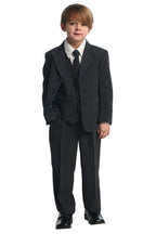 LA Merchandise LAGSS8221 5 Piece Boy Striped Suit with Vest & Tie - Black Stripes - Boys suits LA Suits