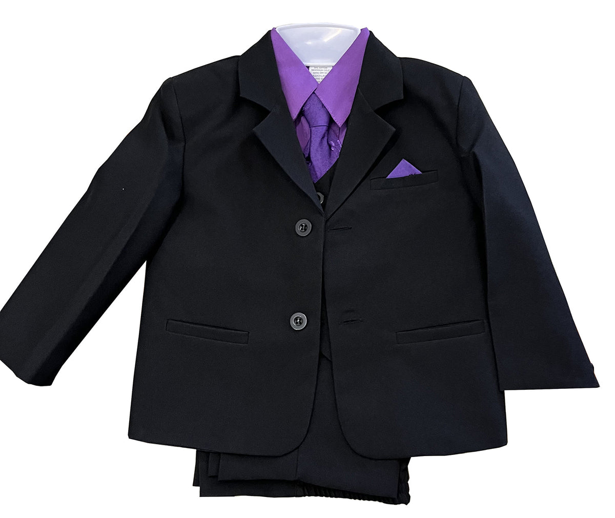 LA Merchandise LAGSS8225 Handsome 5 piece Boys Suit Set with Tie & Vest - Black Purple - Boys suits LA Suits