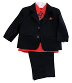 LA Merchandise LAGSS8225 Handsome 5 piece Boys Suit Set with Tie & Vest - Black Red - Boys suits LA Suits