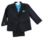 LA Merchandise LAGSS8226J 5 piece Classic Boys Solid Suit Set - Black Turquoise - Boys suits LA Suits