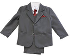 LA Merchandise LAGSS8226J 5 piece Classic Boys Solid Suit Set - Grey Red - Boys suits LA Suits