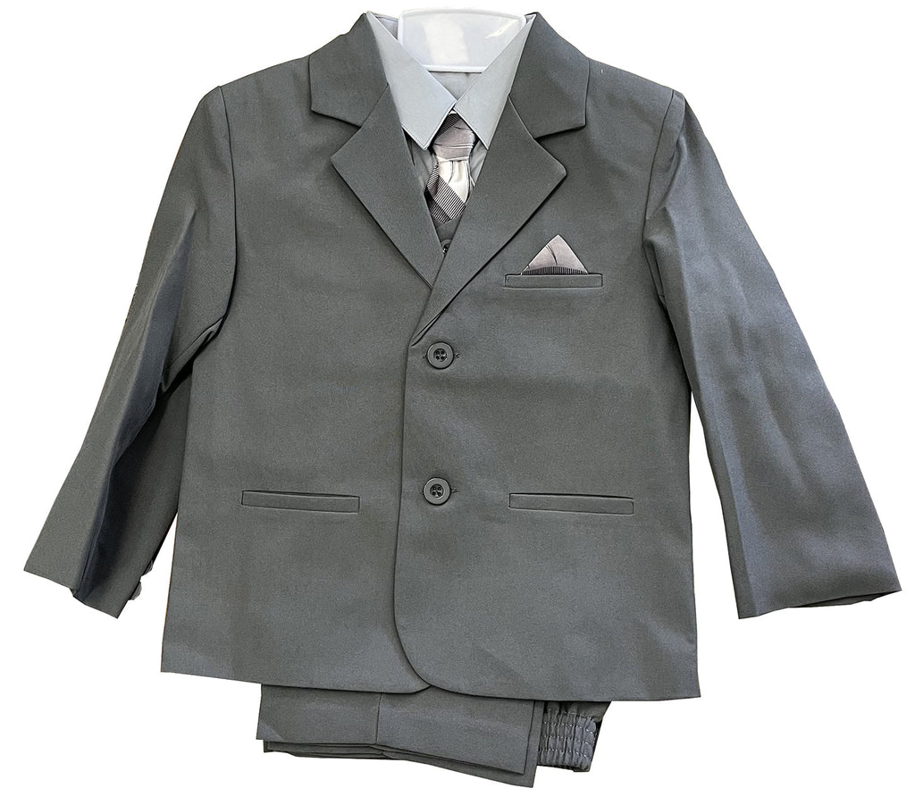 LA Merchandise LAGSS8226J 5 piece Classic Boys Solid Suit Set - Grey Silver - Boys suits LA Suits