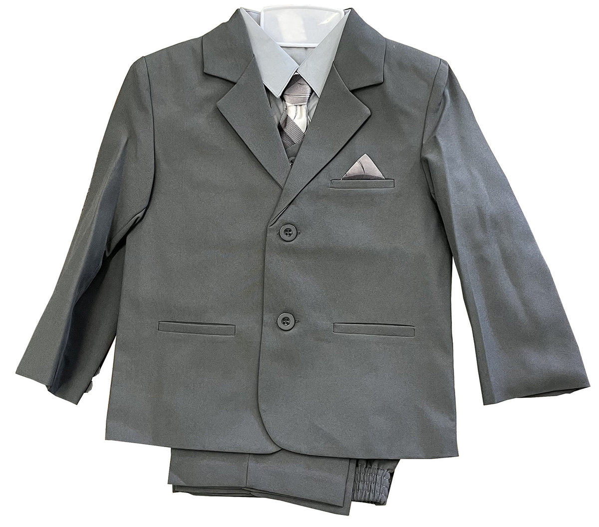 LA Merchandise LAGSS8226J 5 piece Classic Boys Solid Suit Set - Grey Silver - Boys suits LA Suits