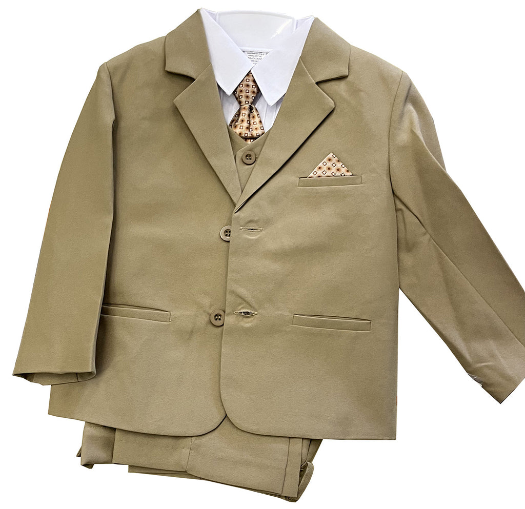 LA Merchandise LAGSS8226J 5 piece Classic Boys Solid Suit Set - TAN GOLD - Boys suits LA Suits