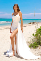 LA Merchandise LAA3013B Strapless Stretchy White Wedding Evening Gown - - Wedding Dresses LA Merchandise