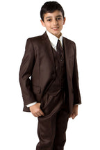 LA Merchandise LAGSAB347 5 Piece Boys Solid Wholesale Suit - 06-BROWN - Boys suits LA Suits