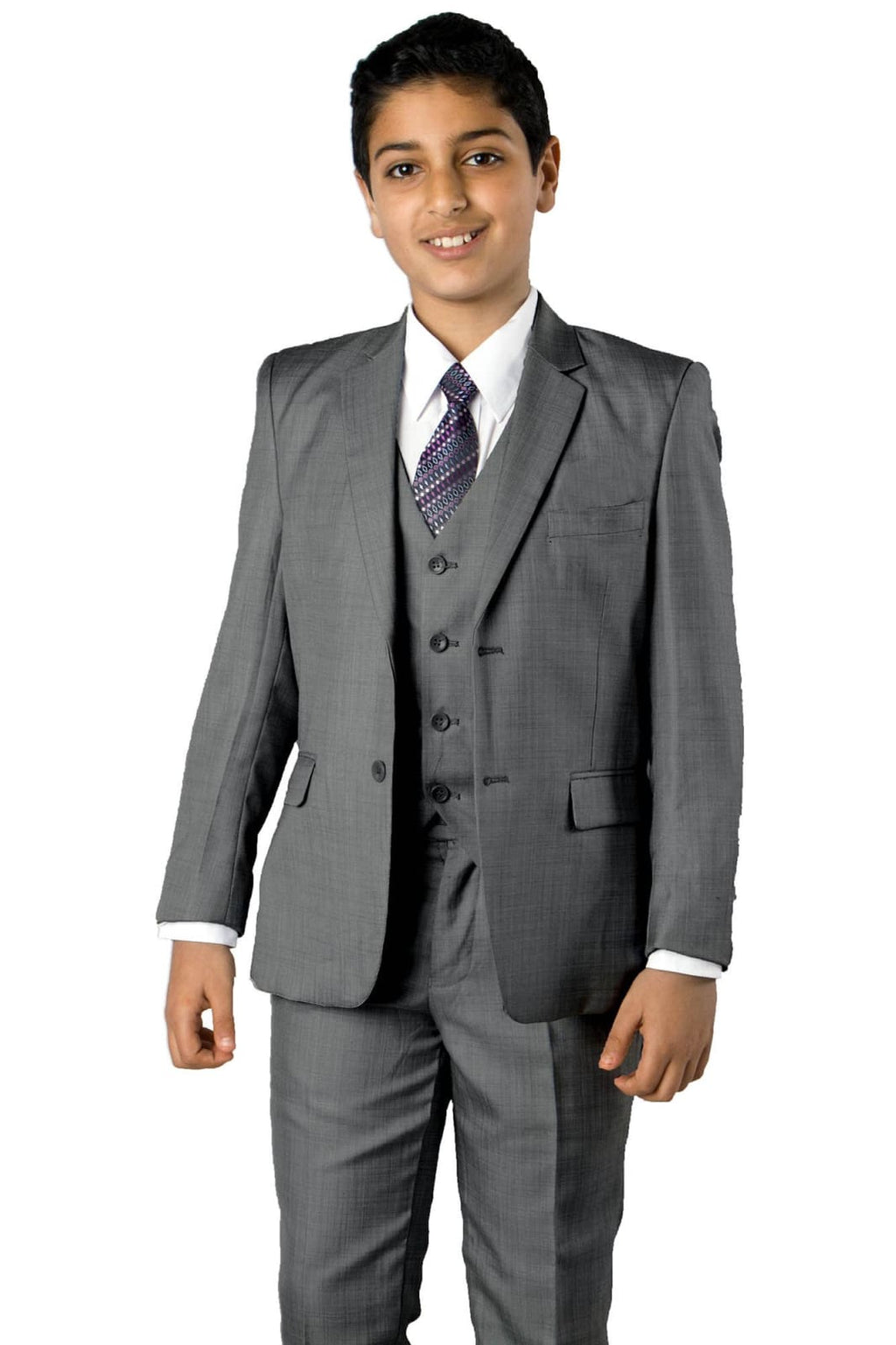 LA Merchandise LAGSAB347 5 Piece Boys Solid Wholesale Suit - 08-MED.GREY - Boys suits LA Suits