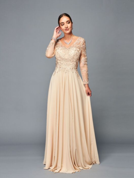 LA Merchandise LADK306 Embroidered Mother Of The Groom Gown - CHAMPAGNE - LADK