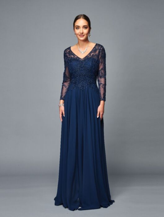 LA Merchandise LADK306 Embroidered Mother Of The Groom Gown - NAVY BLUE - LADK