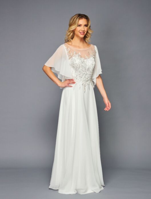 LA Merchandise LADK310B Short Sleeve Chiffon Off White Wedding Gown - OFF WHITE - LA Merchandise