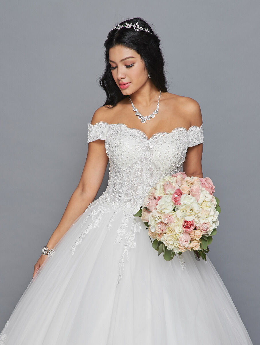 LA Merchandise LADK420 Off Shoulder Bridal Embroidered Corset Gown - - Dresses LA Merchandise