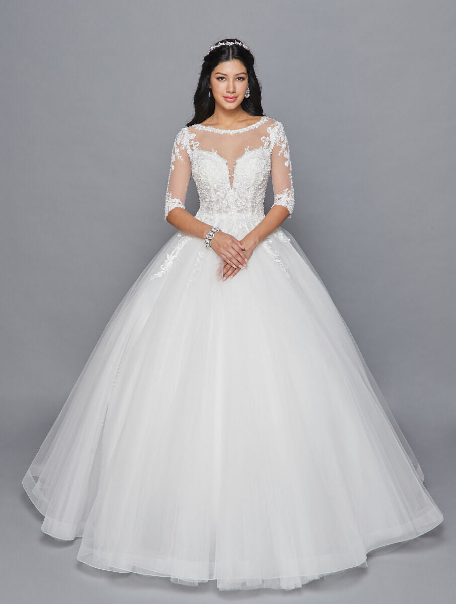 LA Merchandise LADK421 3/4 Sleeves Wedding Formal Gown - IVORY - Dresses LA Merchandise