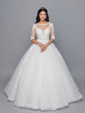 LA Merchandise LADK421 3/4 Sleeves Wedding Formal Gown - IVORY - Dresses LA Merchandise