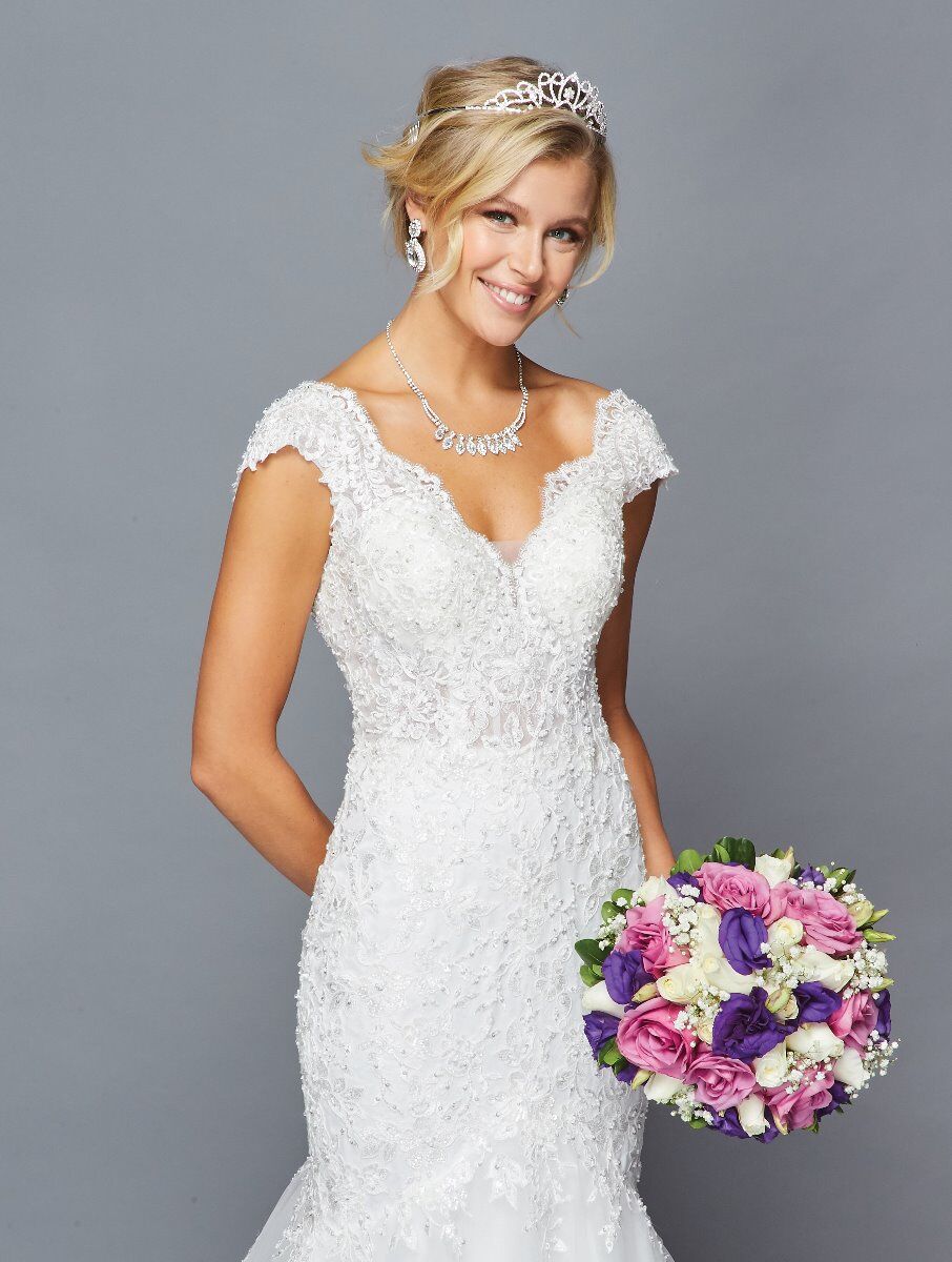 LA Merchandise LADK423 Cap Sleeve Mermaid Embroidered Wedding Dress - - Dresses LA Merchandise