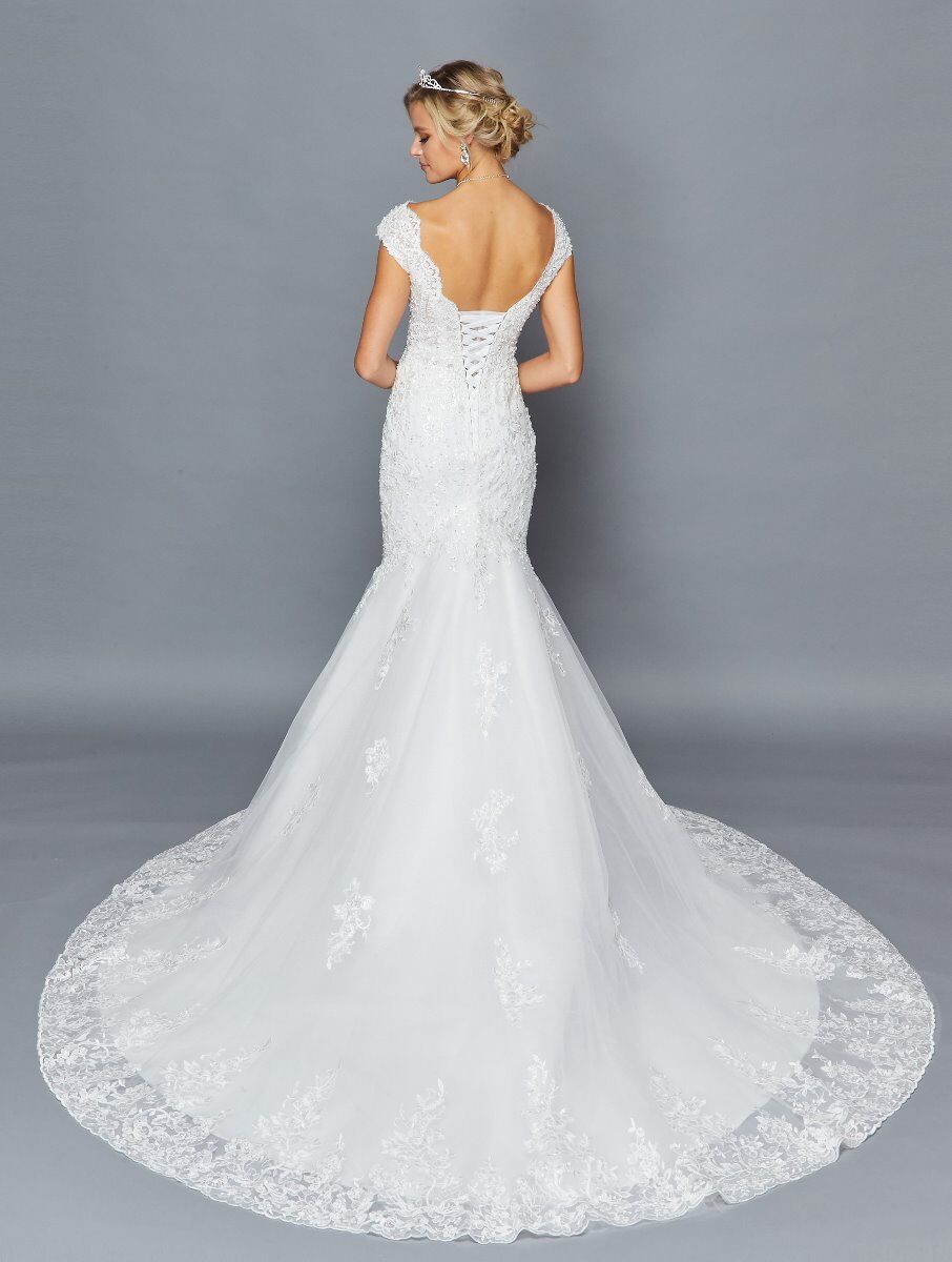 LA Merchandise LADK423 Cap Sleeve Mermaid Embroidered Wedding Dress - - Dresses LA Merchandise