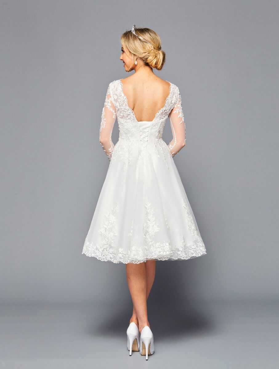 LA Merchandise LADK451 Knee Length Vintage Wedding Long Sleeves Dress – Lisa's Bridal & Formal Boutique