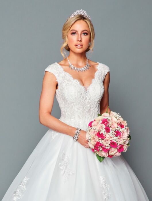 LA Merchandise LADK452 Cap Sleeves A-line Wedding Embroidered Dress - - Dresses LA Merchandise
