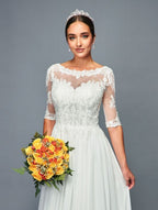LA Merchandise LADK468 A-line Court Train Wedding Chiffon Dress - - Dresses LA Merchandise