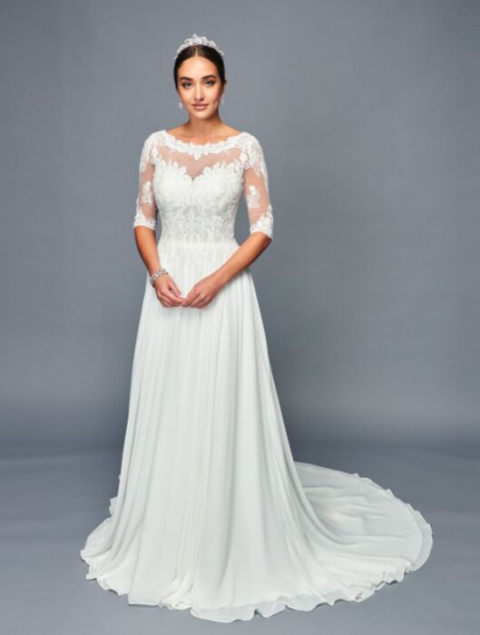 LA Merchandise LADK468 A-line Court Train Wedding Chiffon Dress - IVORY - Dresses LA Merchandise