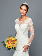 LA Merchandise LADK470 Illusion Boat Neck Lace Applique Wedding Dress - - Dresses LA Merchandise