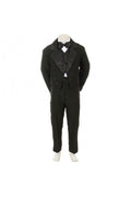 LA Merchandise LAGSSTX100 5 pc Boys Tail Tuxedo With Jacquard Bowtie & Vest - BLACK - Boys suits LA Suits