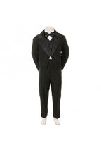LA Merchandise LAGSSTX100 5 pc Boys Tail Tuxedo With Jacquard Bowtie & Vest - BLACK - Boys suits LA Suits