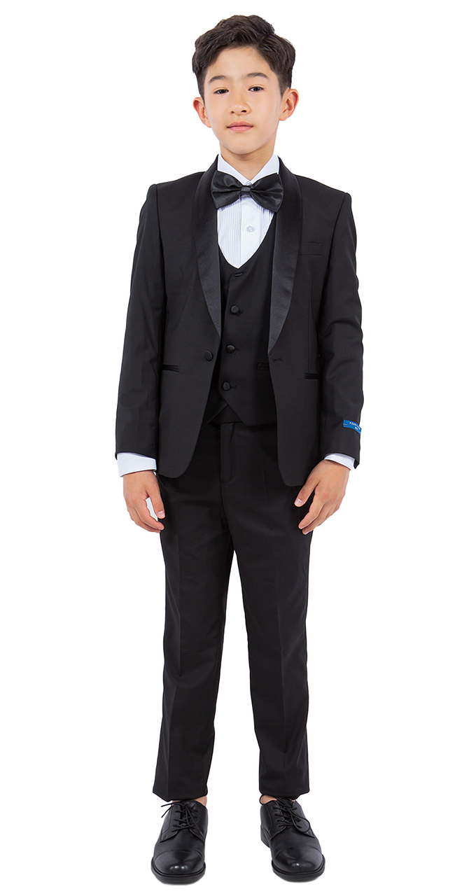 LA Merchandise LAGSAPBT283 5 pc Two Toned Boys Perry Ellis Tuxedo Suit - BLACK - Boys suits LA Suits