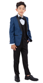LA Merchandise LAGSAPBT283 5 pc Two Toned Boys Perry Ellis Tuxedo Suit - INDIGO BLACK - Boys suits LA Suits