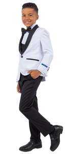 LA Merchandise LAGSAPBT283 5 pc Two Toned Boys Perry Ellis Tuxedo Suit - WHITE BLACK - Boys suits LA Suits
