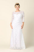 LA Merchandise LAV3397B Modest 3/4 Sleeve White Lace Bridal Dress - WHITE - Dress LAV