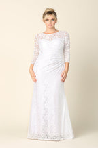 LA Merchandise LAV3397B Modest 3/4 Sleeve White Lace Bridal Dress - WHITE - Dress LAV